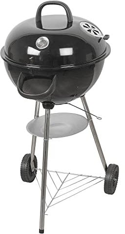 Large 47cm Egg-Shaped Black Metal Kettle BBQ Grill Heat Resistant Charcoal Barbecue with Thermometer