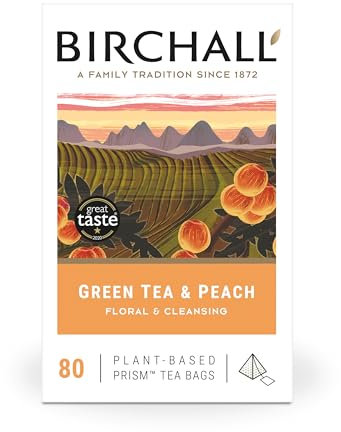 Birchall Tea | Green Tea & Peach | Green Tea Infusion | 1 Pack of 80 Plant-Based Prism Tea Bags