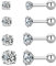 4 Pairs Screw Back Star Heart Square Round Stud Earrings Set, 18K Gold Plated Surgical Stainless Steel Cubic Zirconia Stud Earrings 3-6mm (Silver Round CZ)