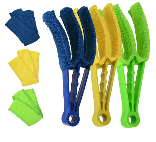 EMKE Staubwedel 3 Stück, Staubwischer Reinigungsbürste für Jalousien, Lamellen und Badheizkörper, waschbarer und herausnehmbarer Lamellenreiniger