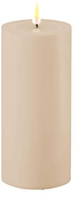 ReWu LED Kerze Deluxe Homeart, Outdoor LED Kerze (Kunststoff Kein Echtwachs) mit realistischer Flamme, warmweißes Licht, Hitzebeständig für den Aussenbereich (Staubiges Sand)