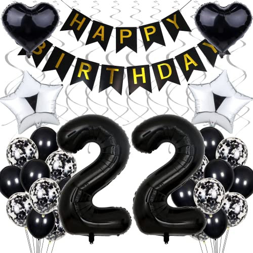 Luftballon 22. Geburtstag Dekoration,Schwarz Geburtstag 22 Jahre Männer,Black and White Party Deko,22 Geburtstag Frauen Männer,Silber Geburtstagsdeko 22 Jahre Frauen,22. Geburtstagdeko für Männer