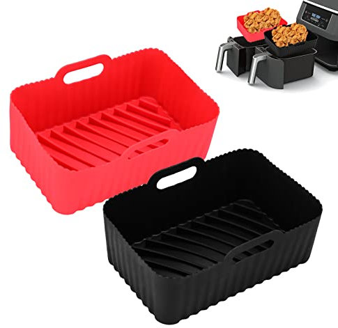 Hot Air Fryer Basket Silicone Hot Air Fryer Accessories Replacement Universal Air Fryer Basket Air Fryer Oven Accessories Kitchen Tool Pack of 2 (Red + Black)