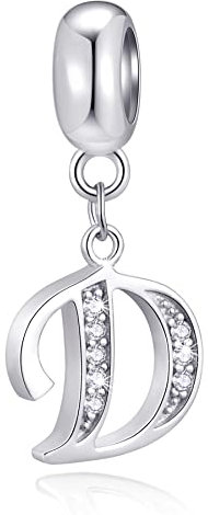 Initial D Anhänger Charm, Buchstabe D Charms Fit Pandora Halskette Armband, 925 Sterling Silber Dangle CZ Birthstone Alphabet Perlen