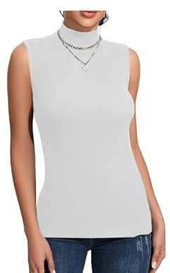 Prime fashions Ladies Turtle Neck Sleeveless Stretch Plain Polo Top (M-L, White)