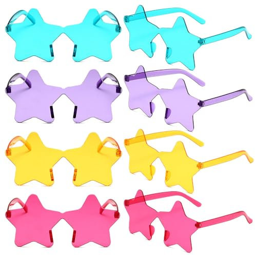 Dwenarry Randlose brille Stern Party Sonnenbrille Sternform Transparente Sternebrille Bonbonfarbe Pentagram Partybrille Set 8 Stücke