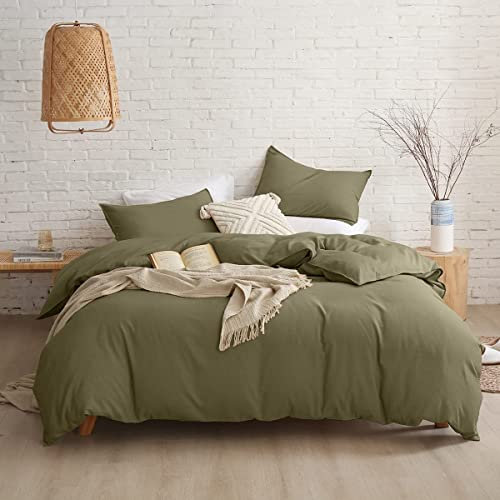 Lanqinglv Vert Olive Housse de Couette 220x240cm + 2 taies d'oreiller 65x65cm Ado Fille Adulte Réversible Parure de Lit 2 Personnes Couleur Unie Avez Fermeture Éclair