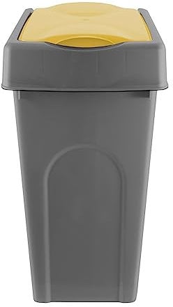 simpa 50L Grey Square Slanted Rubbish Recycling Bin with Yellow Lift Top Cowl Lid