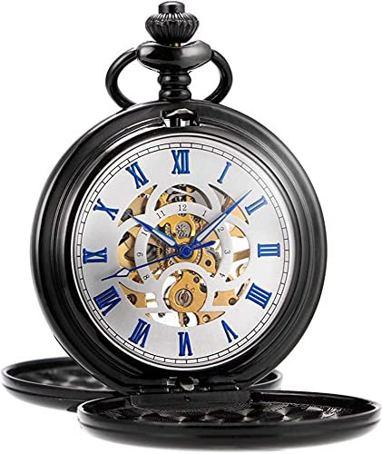 Mechanische Vintage-Taschenuhr mit Quarz-Gravur, mechanische Herren-Taschenuhr, personalisiertes Geschenk für Vater, Vater, Ehemann, Sohn, Trauzeugen, individuelle Gravur mit Kette und Geschenkbo