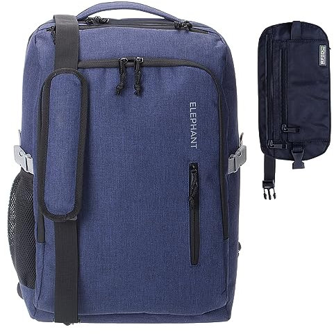 Elephant Handgepäck Reiserucksack großer Rucksack Laptopfach Wäschefach Geheimfach Trolley-Schlaufe Bordgepäck Reise Urlaub Tasche Fly Legends 12900 + im Set mit RFID Hüfttasche (Blau)