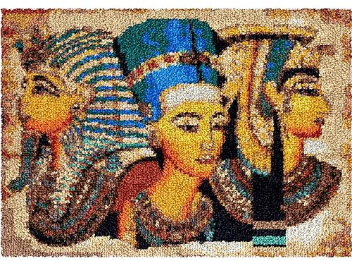 AMBATTERY Knüpfteppich Zum Selber Knüpfen altes ägypten Pharao Latch Hook Kits mit vorgedrucktem Muster für Erwachsene und Kinder DIY Handgemachter Latch Hook DIY Teppich 25x46in