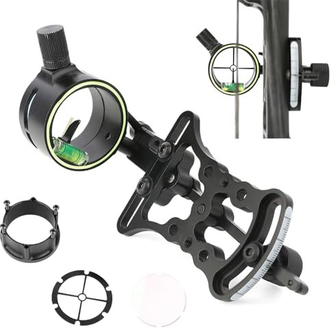 SHARROW Bogenschießen Compound Bogen Visier 1 Pin Bogenvisier Micro Einstellbar Jagdvisier Aluminium Bogen Visier Zielvorrichtung Bogensport Zubehör (Bogenvisier mit 8X Linse)
