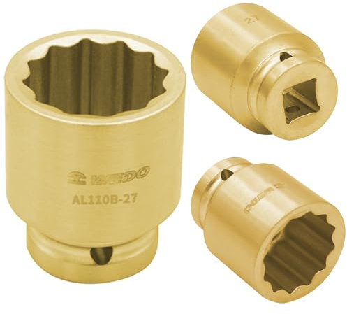 WEDO Non-sparking Shallow Impact Socket,1/2-Inch Drive, Metric,12-Point,Length 40mm,Socket for Easy Removal of Axle Shaft Nuts,Aluminum Bronze,DIN Standard,BAM & FM Certificate,8mm