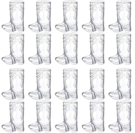 SUCHUANGUANG Pack of 20 Mini Boots Clear Plastic Shot Glasses Cowboy Theme Decoration Cowboy Boot Plastic Cup Fun Party Supplies
