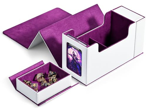 ZLCA Kartendeck-Box mit Sichtfenster, MTG Commander Deck Box für 200 doppelhüllenige Karten mit Würfelfach und 35-Punkt-Karten, Ziegelstein-White&Purple