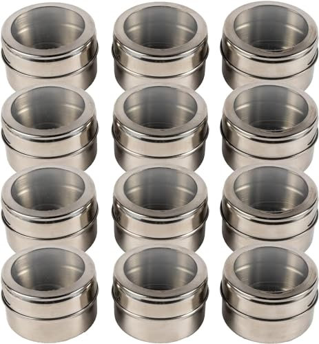 Magnetic Spice Tin Set Stainless Steel Spice Jars | Herb Pots | Seasoning Shakers | Spice Containers with Lid