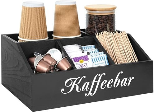 Winter Shore Kaffee Organizer aus Holz für die Arbeitsplatte - Moderner Gewürz- & Coffee Bar Organizer für Büro - Küchenarbeitsplatten-Organizer - Coffee Station & Bar Zubehör für Snacks im Pausenraum