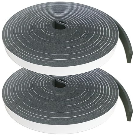 Burlete Sellado Ventanas, Cinta Adhesiva de Espuma Autoadhesiva, 2 Rolls 12mm x 3mm x 5M Puertas Ventanas Aislante Tira Sellado para Ventanas, Aislante, Anti Frío, Agua, Ruido y Colisión