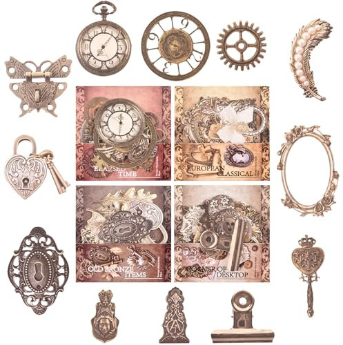 URROMA Barock-Vintage-Aufkleber, Retro-Stil, 120 Stück, Vintage-Objekte, Spiegel, Scherenschlüssel, Blätter, Krone, Uhr, Aufkleber für Scrapbooking, DIY-Dekoration