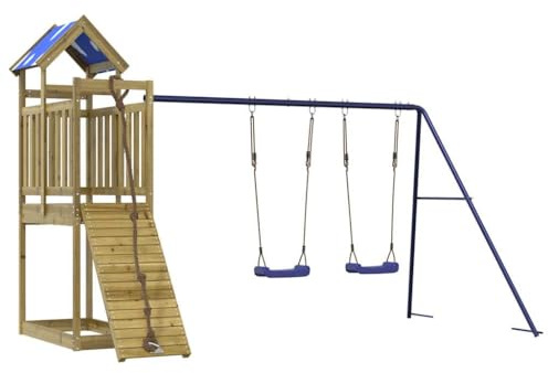 vidaXL Spielturm, Klettergerüst mit Kletterwand Seil Schaukeln, Kinder Kletterturm Spiel-Zubehör für Garten, Holz Spielplatz Spielhaus, Kiefernholz Imprägniert