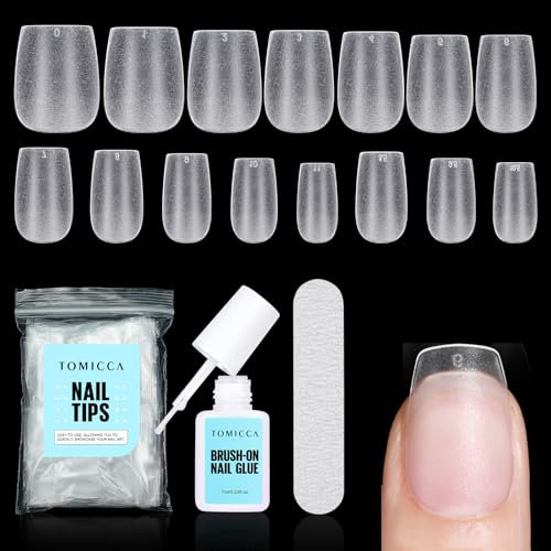 TOMICCA Kit Capsule Americaine Ongle, 240 Pièces Cercueil Ultra Court Capsules Ongles & 7g Colle Faux Ongles Kit, Qualité Professionnelle Salon, 15 Tailles