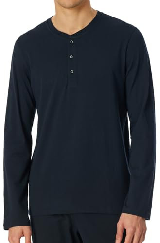 Schiesser Herren Schlafshirt Kurzarm mit Knopfleiste Bio-Baumwolle-Mix + Relax Pyjamaoberteil, Nachtblau_182517, 56 DE