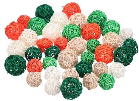 sourcing map 40 Pcs Wicker Rattan Balls, 1.6 2 Wood Decorative Balls Vase Fillers for Centerpiece Bowl Orbs Fillers Tree Wedding Home Decor, Dark Green/Light Green/Beige/White/Orange