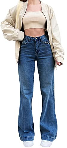 Bell-Bottom-Jeans für Damen Hoch taillierte Flare-Jeans für Damen Dehnbare Schlaghosen High Waist Hose 44