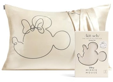 Mickey/Minnie x Kitsch Satin Pillowcase with Zipper - Softer Than Silk, Cooling Pillow Cases Covers | Standard Size (Mrs. Mouse, 1 Pack)