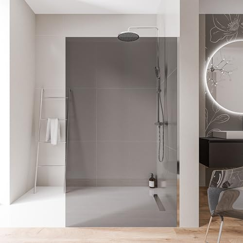 BERNSTEIN - Paroi de douche italienne 160x200cm, verre fumé NANO 10mm, profilé mural inox chrome, sans profilé sol - EX102