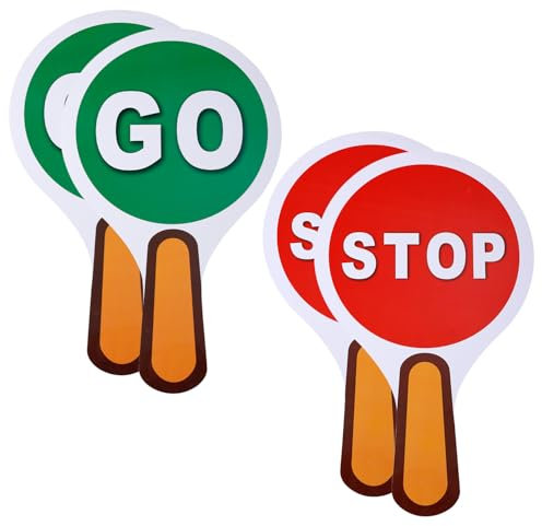4pcs Panneau Stop and Go avec Poignée, Panneau Signalisation Routière Étanche pour Passage Niveau Feu Rouge Vert Panneau Double Face Stop & Go pour Enfants Enseignement la Sécurité Routière