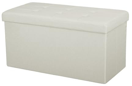 Large Ottoman Foldaway Storage Blanket Toy Box Bench Twill Linen with Buttons (Cream, 76cm x 38cm)