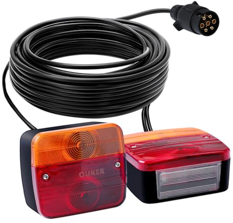 Ouker Rückleuchten für Anhänger Wasserdicht 12V Universal Rücklichter | 7-Pin Stecker mit 7,5m Kabel, Rücklicht Komplettset Multifunktions Anhängerbeleuchtung für KFZ Wohnwagen Trailer
