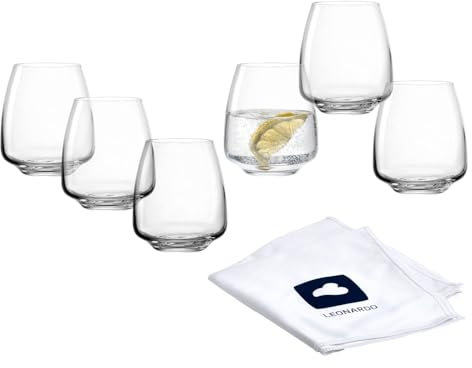 LEONARDO HOME Trinkgläser CESTI (6er Set) inkl. Poliertuch • Spülmaschinenfeste Wasser-Gläser (460 ml) • Stoßfest & Alltagstaugliche • Hochwertige Trink-Becher aus Glas • Saft-Gläser Cesti • 040973