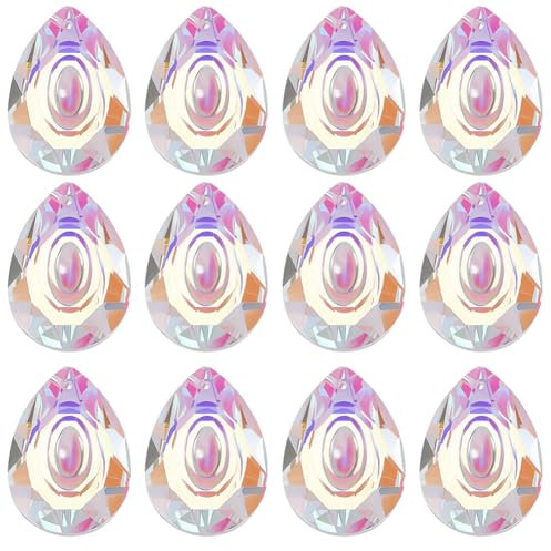 Beebeecraft 12 Stück Kristall Tropfenform Kronleuchter Glasanhänger Perlen Sonnenfänger Kristall ab Hängeprisma Mit Loch Für Fenster Hausdekoration