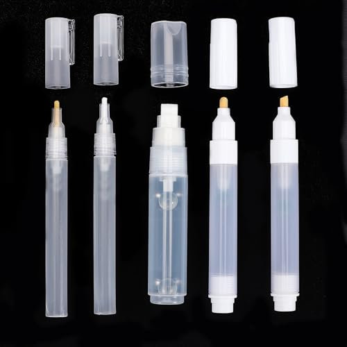 NICENEEDED 5 Stylo à Peinture Rechargeable Vierge Marqueurs de Peinture de Recharge Vides pour la Peinture Tube de Stylo Transparent pour Peinture Acrylique Blanche