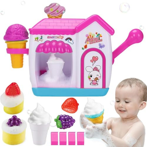 Baby Bath Toys, Ice Cream Foam Maker Machine , Pretend Play Water Toys, Bubble Bath Time Toys for Kids, Sensory Toys for Kids Ages 1-2-3-4 Toddlers Ages 6-12-18 Month