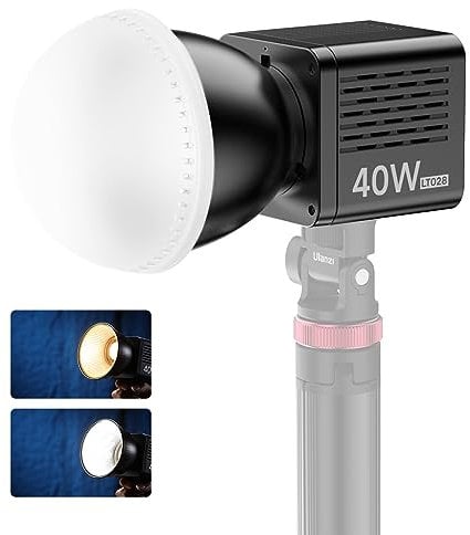ULANZI 40W COB Videoleuchte Bi-Color 2500K-6500K, CRI95+/TLCI96+, Wiederaufladbarer 3400mAh Akku, 8 Lichtmodi + Mini Bowens Mount, Profi-LED-Streaminglicht für YouTube, Portraitfotografie, Studio