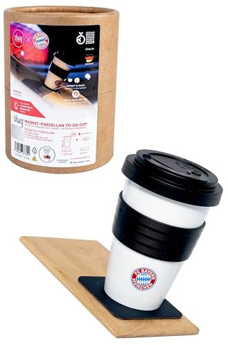 silwy Tasse en porcelaine avec logo Bayern Munich avec aimants intégrés et dessous de verre nano gel métallique (Porcelalan to go Cup)