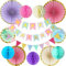 Decorazione Compleanno Pastello, Buon Compleanno Decorazioni Ragazza Donna Pastello con Striscione Happy Birthday Bandierine Pastel Ventagli di Carta Appesi, Addobbi Festa Happy Birthday Ragazza