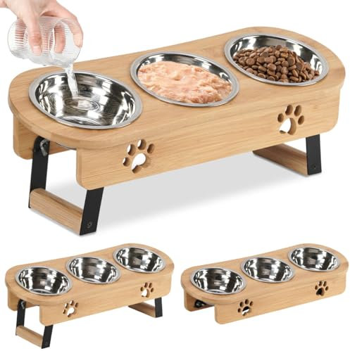 Optyuwah Lot de 3 gamelles surélevées pour Chat - Hauteur réglable - avec Support en Acier Inoxydable - pour Nourriture d'eau, Chats, Petits Chiens