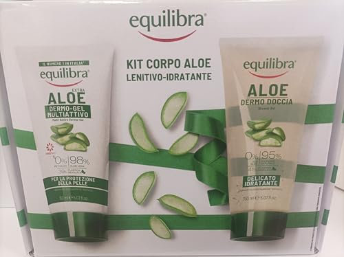Equilibra Kit Corpo Aloe, Set Idratante con Dermo-Gel Multiattivo e Gel Doccia, 150ml x 2