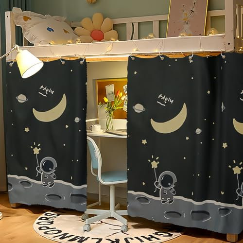 XHCTNN Vorhang Hochbett 1,15 1,35m HöHe, BettvorhäNge Digitaldruck 80% Schattierung, Einseitig Mit 8 Schlaufen + 1 Seil 200cm(A,53-1pc)