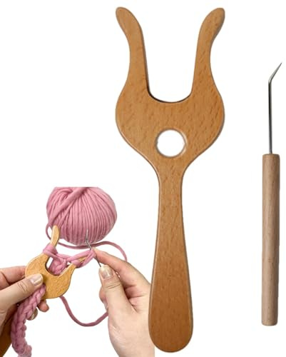 Knitting Fork - 7.48 Inches Lucet Forks - Wood, Metal Wooden Weaving Tools - Handmade Tool for Shoelaces, Straps, and diyc Macrame Projects - Cord Making Tool for Shoelaces, Straps