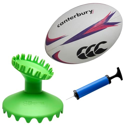 ODN Gift Supplies Dan Carter Kicking Tee mit Canterbury Rugbyball und Ballpumpe, perfekt für Rugby-Training, unverzichtbare Ausrüstung, Größe 5
