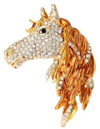Niedliche goldene Pferdekopf-Brosche für Damen, Böhmische goldene Pferde-Tier Brosche Anstecknadel für Frauen Hut Tasche Anzug Kleid Zubehör Schmuck
