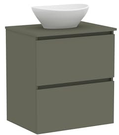 Baikal Mueble de Baño Klay. Mueble MONTADO. 2 Cajones Suspendido con Lavabo sobre Encimera. Armario de Baño. Lavabo Ceramico. 60cm Verde Musgo.