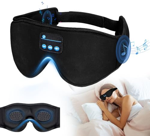 Bluetooth 5.0 Sleep Mask Headphones Sleeping Eye Mask, Wireless Music Earbuds Earphones with HD Headphones Ultra-Thin Stereo Speakers for Side Sleepers Men Women