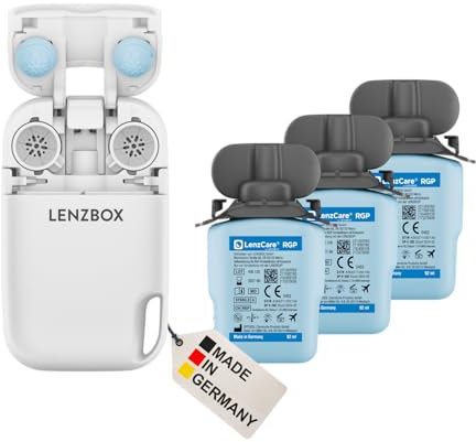 LENZBOX® Hard Set inkl. 3x LenzCare - Premium All-In-One Kontaktlinsenbox für harte Kontaktlinsen, Kontaktlinsenbehälter mit Flüssigkeit, reisetauglich & kompakt, Made in Germany, Farbe Blau