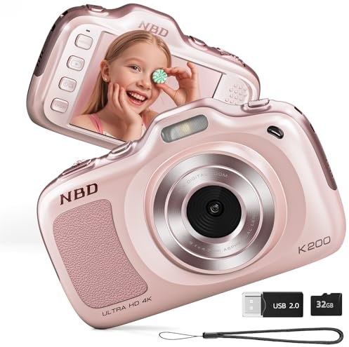 NBD 64MP Digital Cameras for Photography,4K Point and Shoot Camera,16X Zoom Compact Travel Cameras, Auto Focus Camera for Beginners Teens Kids and Lover Gift,Includes 32GB SD Card (Pink)